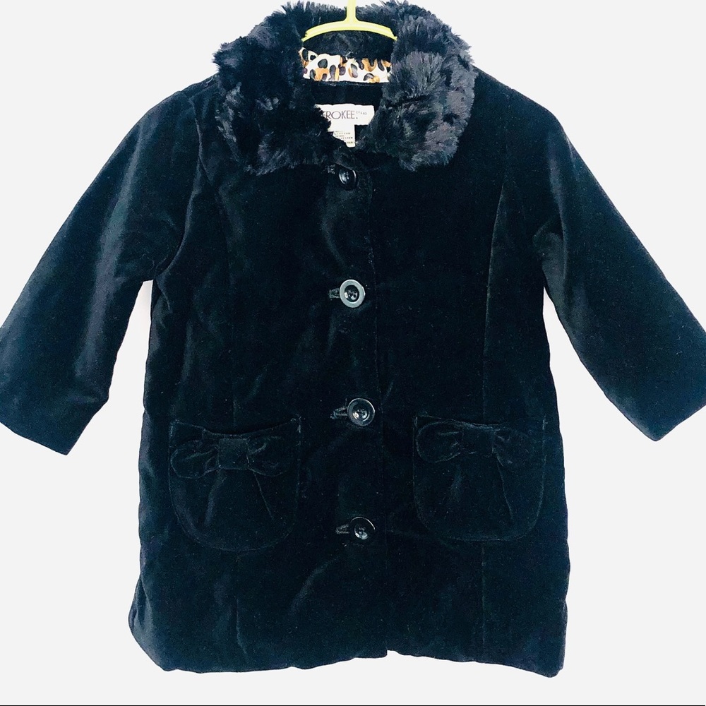 Infant Black Faux Fur Button Up Dress Coat Sz 12mo.